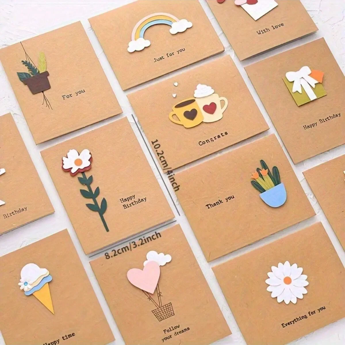 12 Stück 3D-Grußkarten, Anzug mit Umschlag, Geburtstagsgeschenk, Thanksgiving, Segen, Dankeskarte, Retro, DIY, selbstgemachte Materialien Image