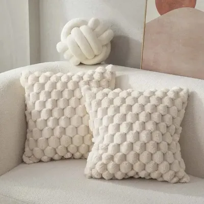 1 Stück Ananas-Gitter-Schildkrötenmuster, 3D-weicher Plüsch-Kissenbezug, cremeweiß, für Wohnzimmer, Sofa, Schlafzimmer, Zuhause, Raumdekoration Image
