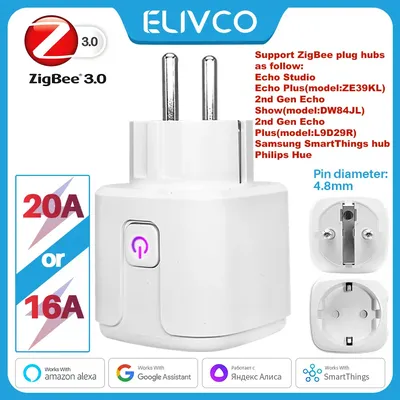 Smart Plug Zigbee EU 16A/20A Smart Steckdose mit Countdown-Timing Sprachsteuerung funktioniert mit Alexa Google Home Alice