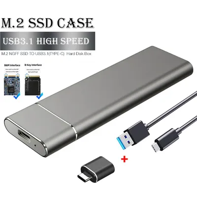 M.2 NGFF SATA SSD-Gehäuseadapter, USB 3.1 Gen1 5 Gbit/s auf NGFF SATA Solid State Drive externes Gehäuse für SSD 2242/2260/2280