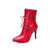 Plus Größe 50 Stiefeletten Frauen Lace-up Zipper Dünne High Heels Stiefel Punkt Toe Fetisch Schuhe