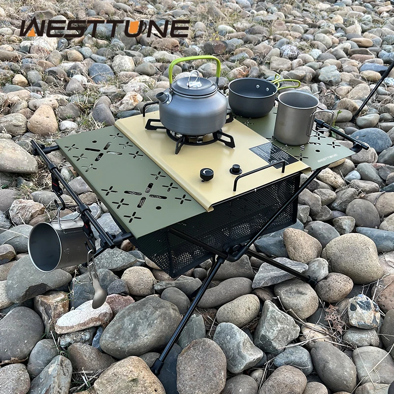 WESTTUNE Camping IGT Tisch Tragbarer Klapptisch aus Aluminiumlegierung mit Zubehör Multifunktionale Outdoor-Grill-Picknicktische