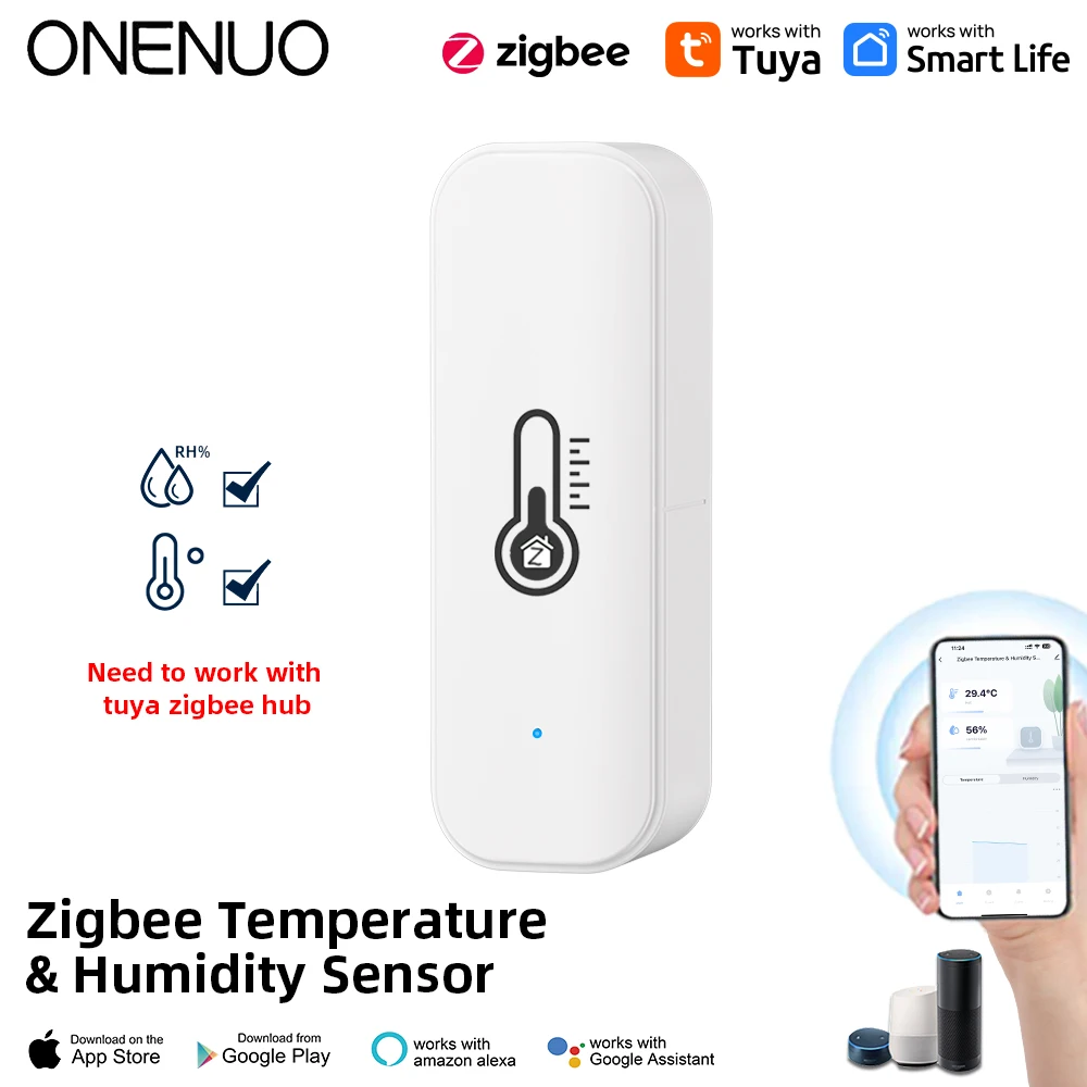 Onenuo tuya zigbee smart temperatur-und feuchtigkeit sensor app fernbedienung monitor für smart home var smart life arbeit mit alexa google Image
