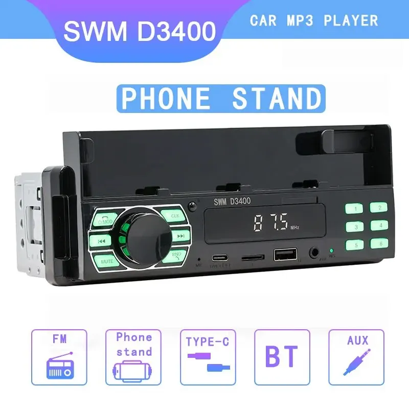 1Din Autoradio Player MP3 Bluetooth USB TypeC TF AUX Autotelefonständer Auto Multimedia Player Image