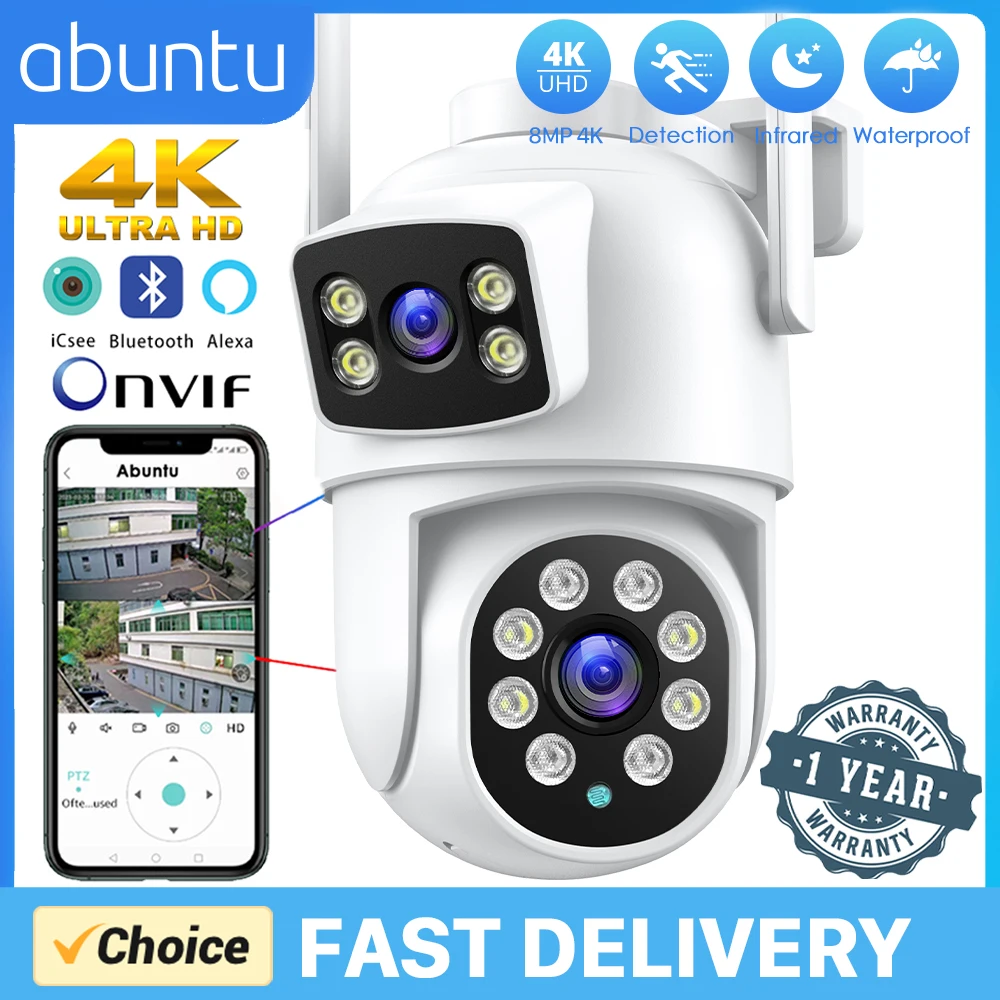 8MP 4K Dual Lens Wifi PTZ Kamera Sicherheit Schutz CCTV IP Kamera Audio Nachtsicht 24 stunden Video überwachung Kamera ICSEE Image