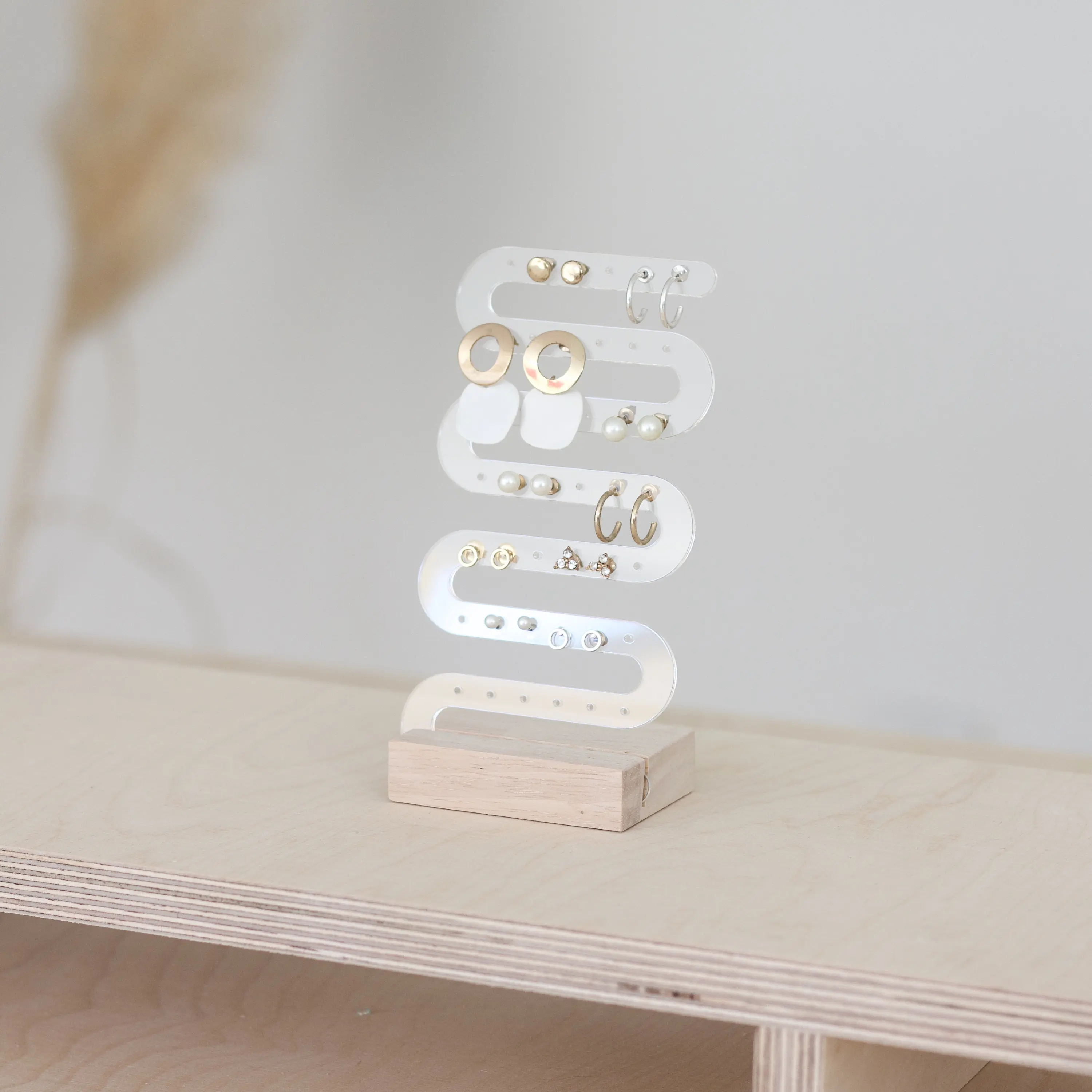 Ohr stecker Display Fluss, Holz und Acryl, Ohrring Display, Schmuck Display Holz, Piercing Display Image