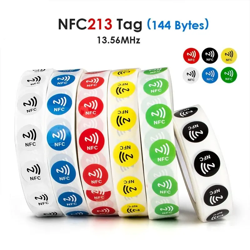 6 Stück nfc ntag213 144 Bytes Wet-Tag-Aufkleber 13,56 mhz iso14443a ntag 213 Chip Rfid-Etikett für NFC-Telefon 6 Farben Image