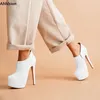 Ahhlsion Handgefertigte Damen-Plateau-Pumps, sexy Stiletto-Absätze, runde Zehen, hübsche weiße Aprikose, Freizeitschuhe für Damen, US-Größe 5–20