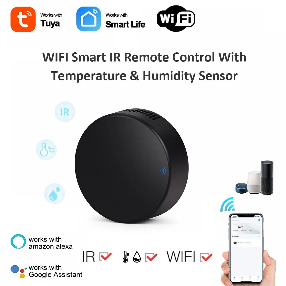 Tuya WiFi Smart IR Fernbedienung Temperatur- und Feuchtigkeitssensor für Klimaanlage TV AC Funktioniert mit Alexa Google Home Voice Image