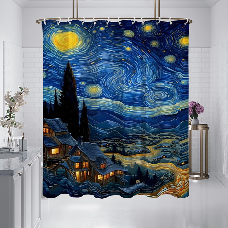 Shower Curtain with Hooks 180cm180cm(7070) Polyester Washable Waterproof Pattern Bathroom Bathtub Decor Van Gogh Oil painting Tree of Life