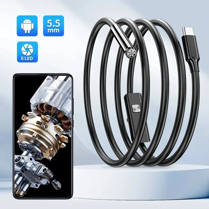 Usb endoskop für otg android handy 5,5mm borescope inspektion snake kamera ip67 wasserdicht mit 6 led-leuchten für typ c Image