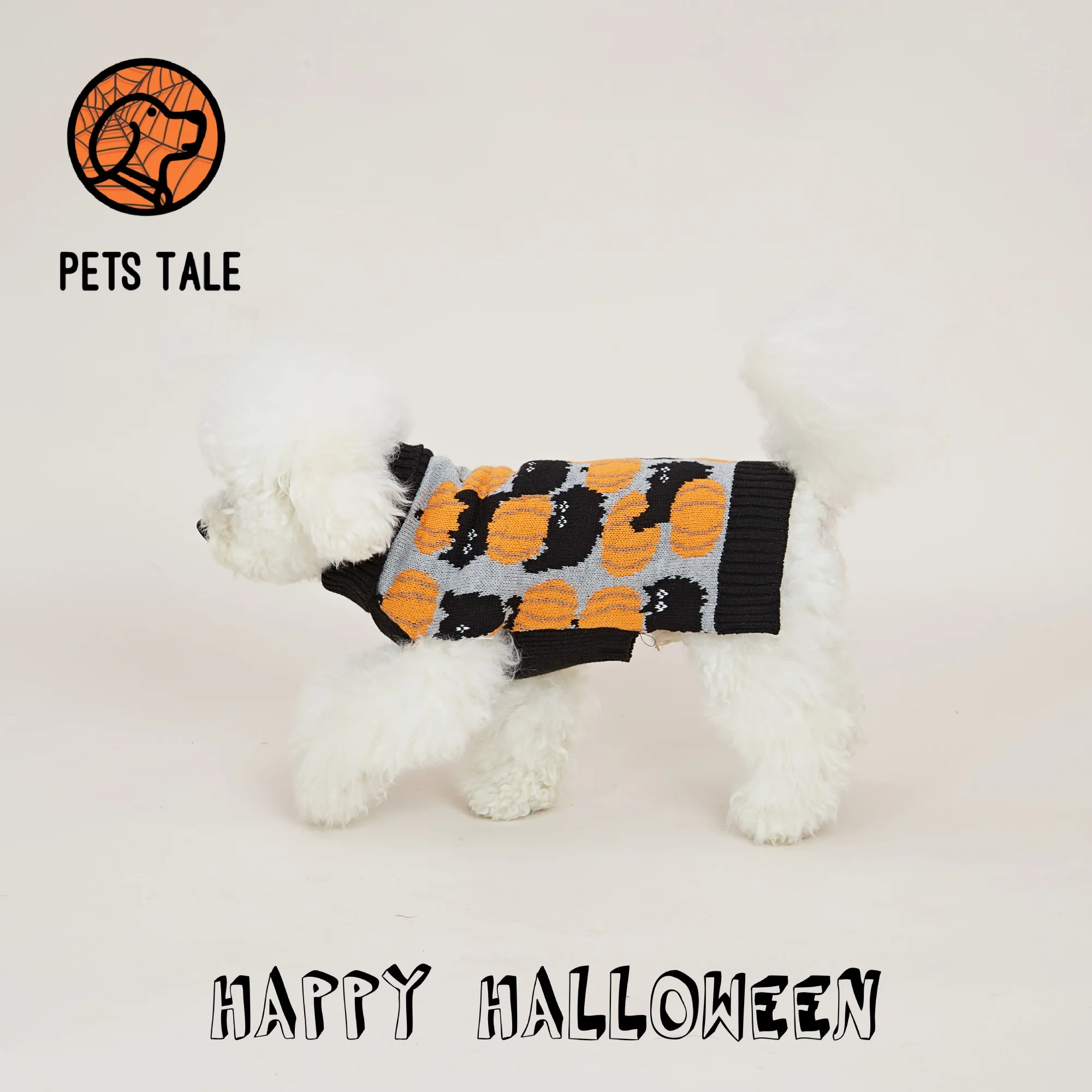 Premium Halloween Kürbis und Katze Jacquard Doppel kragen D-Ring Loch Hund Pullover