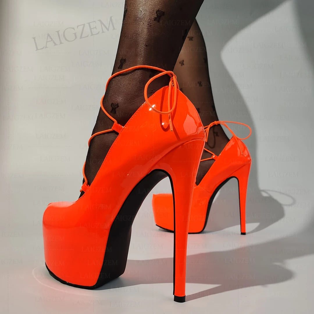 Zhima Frauen Pumps runde Zehen glänzende dünne High Heels Sandalen Schnürung Slip auf hand gefertigten Damenschuhen Frau plus große Größe 43 45 52