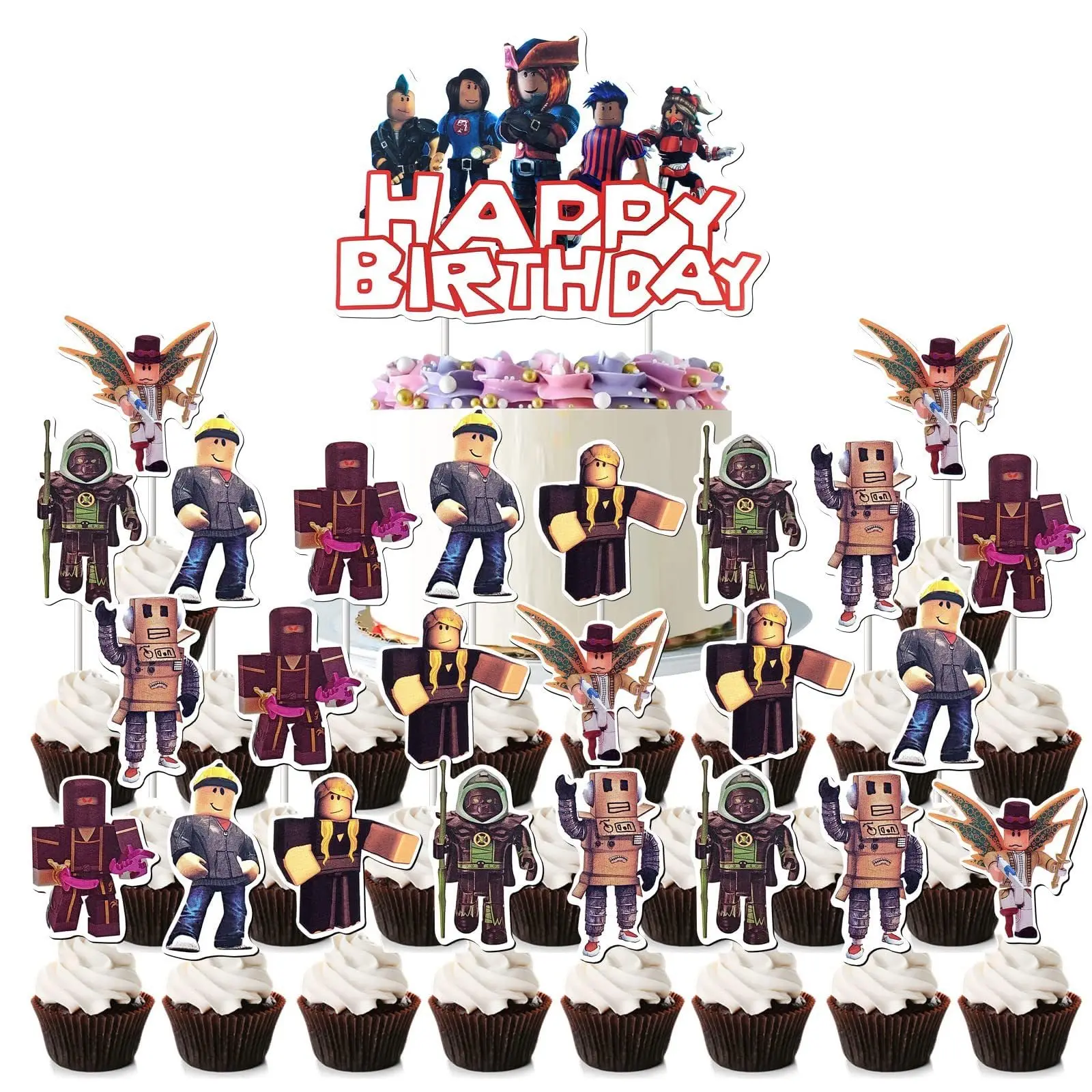 25 teile/los Cupcake Topper ROBLOX Thema Geburtstag Party Dekoration Kind Mädchen Jungen Liefert Baby Dusche Geschenk Cupcake Picks DIY Image