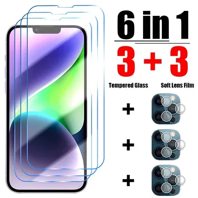 6 in1 gehärtetes glas für iphone 14 pro max 6 7 8 plus se kamera films chutz folie für iphone 13 pro max xr xs x 11 12 pro pro
