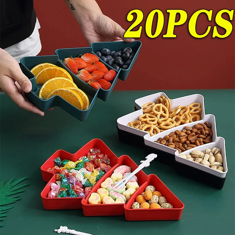 20 Stück Weihnachts baum Obst tablett Trocken frucht Tablett Kunststoff Süßigkeiten Tablett nach Hause Snack Tablett Melone Tablett Party liefert Haushalts bedarf Image