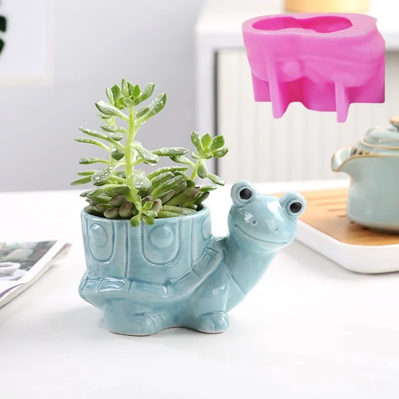 3d niedliche Schildkröte saftige Pflanze Blumentopf Silikon form Schildkröte Aufbewahrung sbox Kerze Tasse Beton Zement Gips Silikon form Image