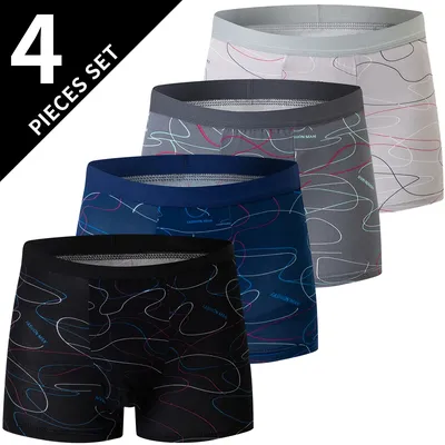 4-teilige Herrenunterwäsche, bequem und modisch, Übergröße, bedruckt, Boyshort, maximal 6XL, Image