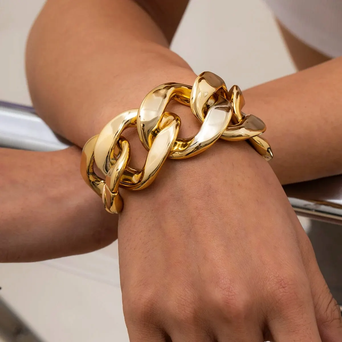 Übertriebene Acryl ccb große Kette Armbänder für Frauen Vintage Punk kubanischen Bordstein Link Charme Armreifen Paar Schmuck Steampunk Männer