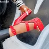 Ronti cool handgemachte Frauen Sommer Knöchel riemen Sandalen klobige Absätze runde Zehen schöne rote Party Schuhe Damen uns plus Größe 5-20