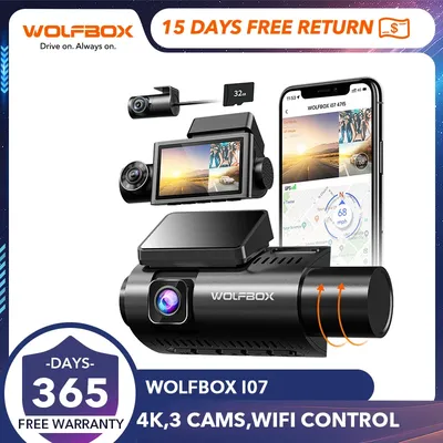 Wolfbox i07 dash cam 3 kanal dash kamera für auto vorne und hinten 4k dash kamera mit gps wifi auto dvr für 170 fov wdr