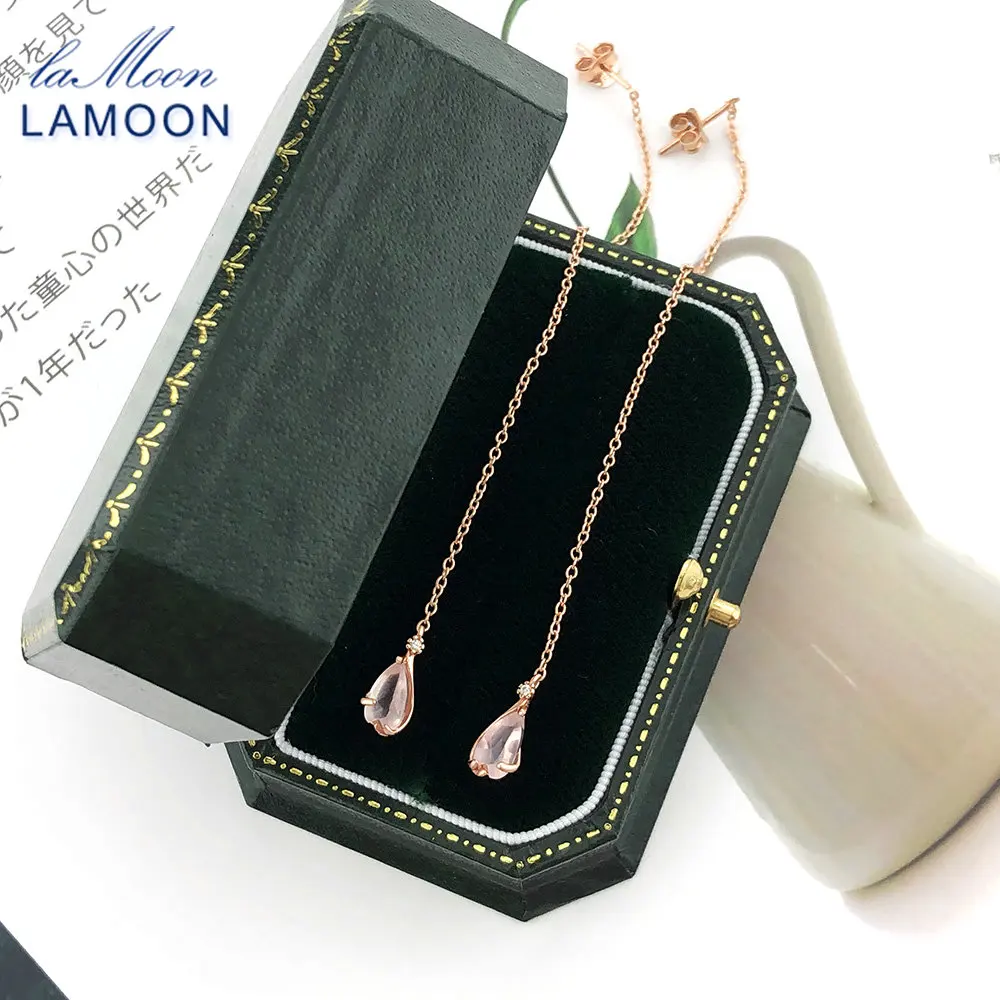 LAMOON 925 Sterling Silber Kirsche Tropfen Ohrring Rose Quarz Baumeln Ohrringe für Frauen 18K Rose Gold Überzogene Fine Jewelry LMEI114