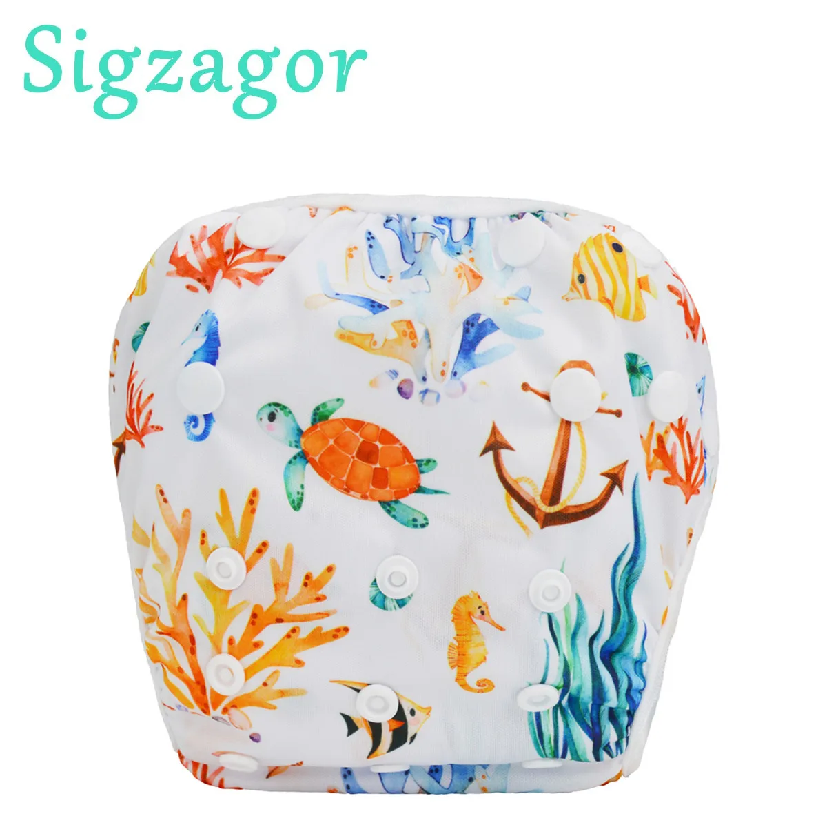 [Sigzagor] GROSSER Baby-Schwimmwindel-Badeanzug, Einheitsgröße, All-in-One-Windel, wiederverwendbar, für Mädchen, Jungen, Kleinkinder, 18–49 lbs, 8–22 kg Image