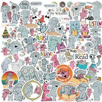 50 Stück Elefanten- und Piggie-Aufkleber für Laptop, Sammelalbum, Telefon, Gepäck, Gitarre, Fahrrad, Image