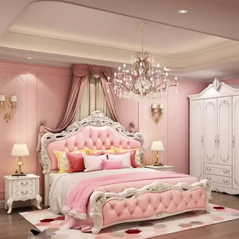 Modernes Doppelbett aus Kunstleder, Kopfteil, luxuriöse Stauraum, Plattform, King-Size-Bett, Rahmen, Holz, Schloss, Letto Matrimoniale-Möbel Image