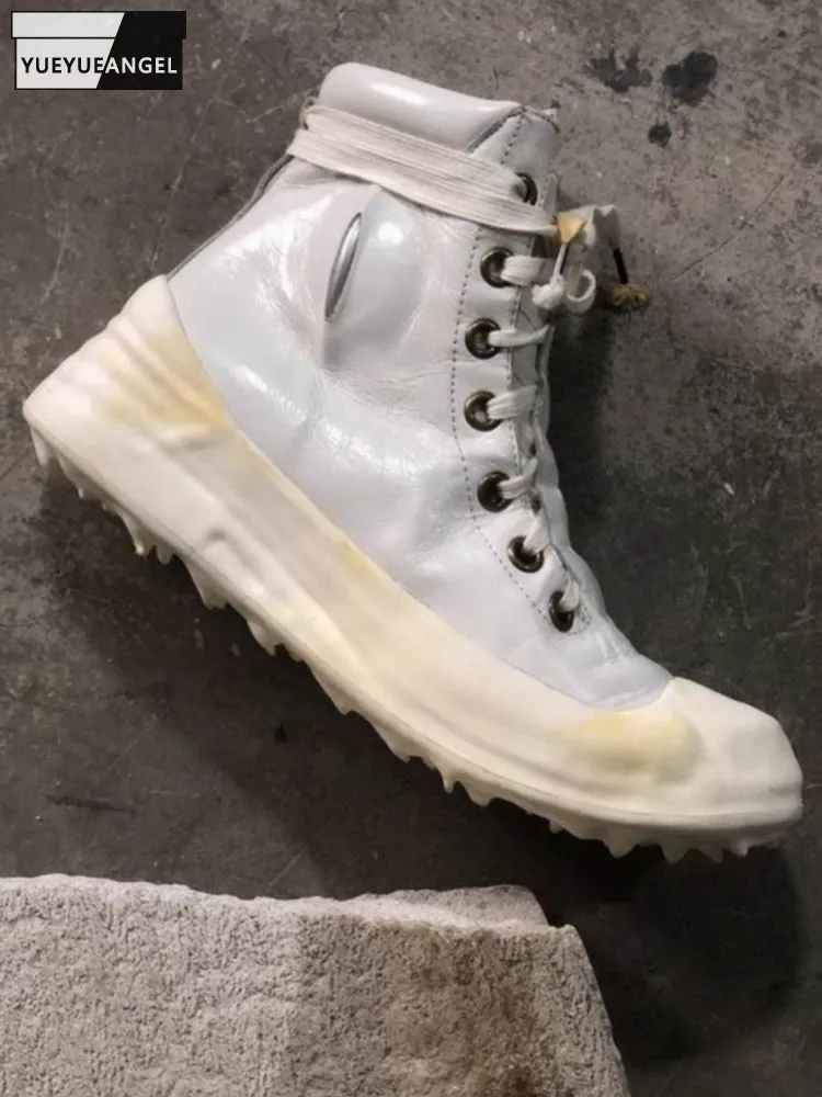 Hand gefertigte Herren Gothic High Top Rindsleder Echt leder Schuhe schnüren dicke Plattform Freizeit schuhe neue Designer Vintage Schuhe