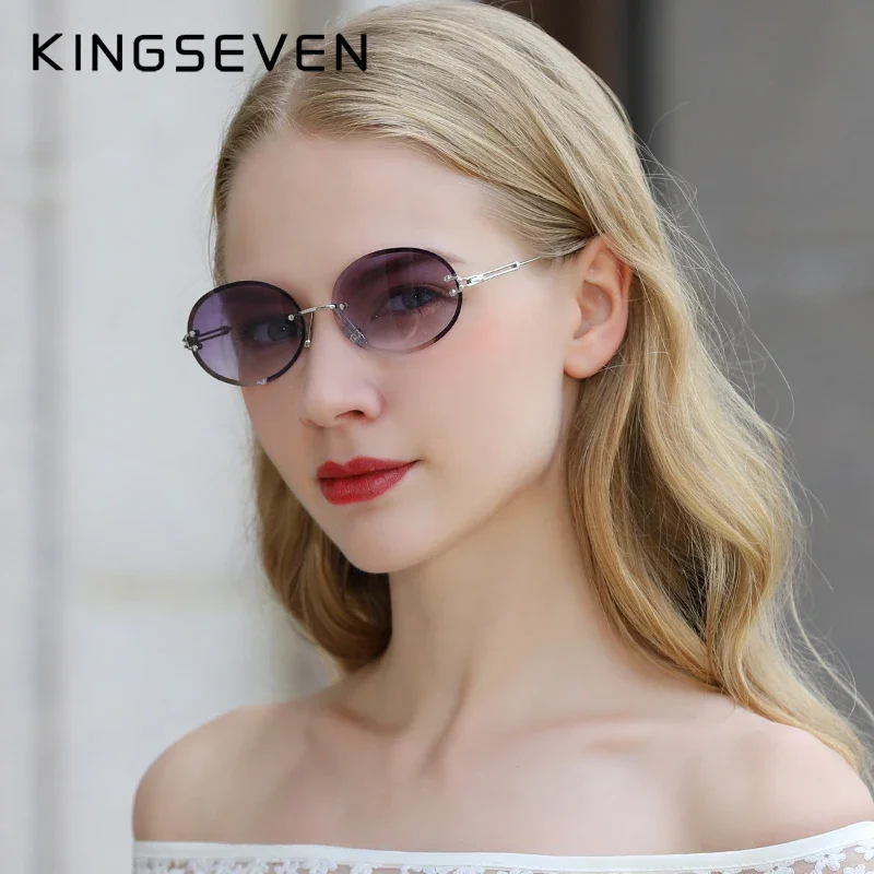 Kingseven Marke ovale Sonnenbrille Frauen randlose Sonnenbrille Damen Legierung Rahmen klassische Farben Oculo Freizeit brille Image