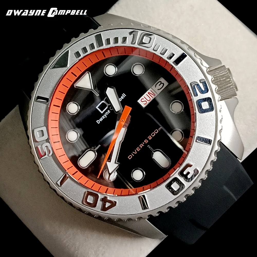 Benutzer definierte nh36 Uhrwerk 42mm Herren schwarz orange Uhren Saphir gehäuse automatische Herren uhr 22mm Armband Freizeit uhren Image
