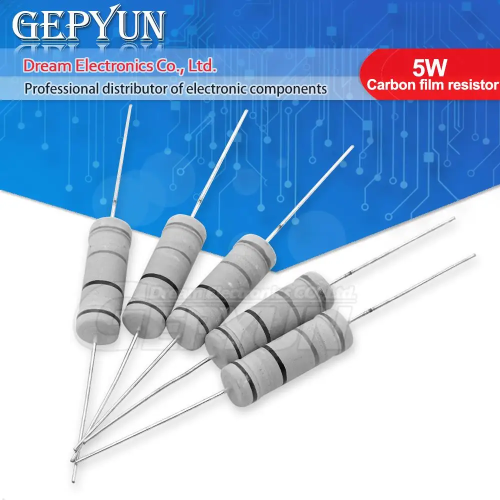 10 stücke 5W Kohlenstoff film widerstand 5% 1r ~ 1m 2,2 r 10r 22r 47r 51r 100r 150r 470r 1k 4,7 k 10k 47k 10 22 47 51 Ohm Image