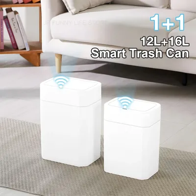 12/16l Smart Mülleimer schmale automatische Sensor Mülleimer für Toilette weiß Papierkorb mit Deckel Papierkorb Smart Home