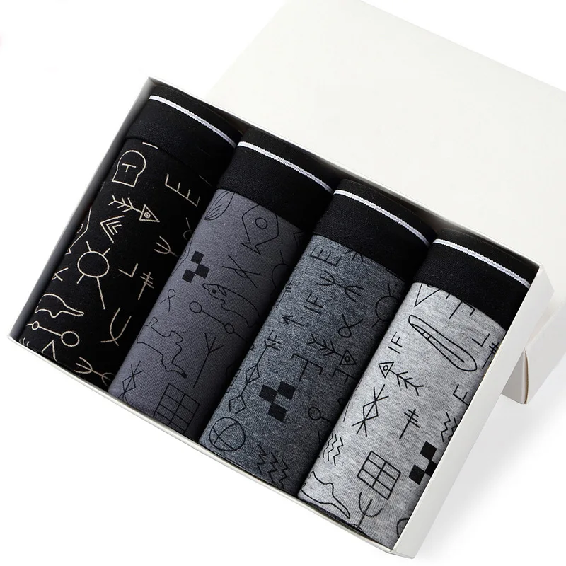 4 stücke männer Höschen Sexy Shorts Baumwolle Unterwäsche Männlichen Atmungsaktive Boxer Solide Boxershorts Marke Unterhosen Image