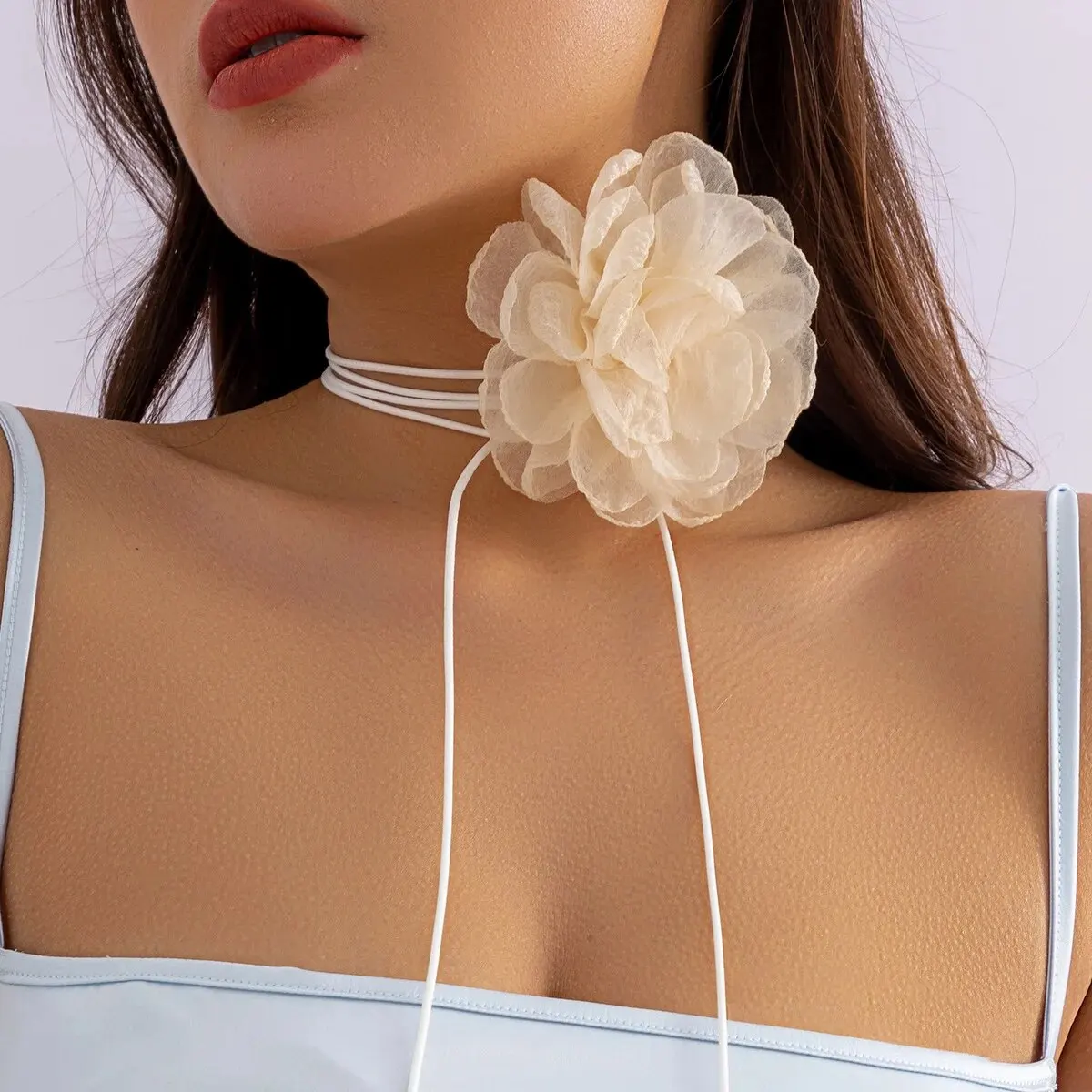 Übertriebene elegante große Rose Blume Schlüsselbein Kette Halskette für Frauen Kpop Sexy romantische verstellbare Seil Halsband Y2K Zubehör