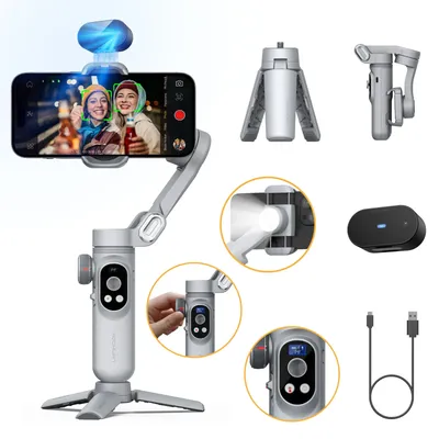 AOCHUAN Smart Xpro AI Tracking Sensor Gimbal No App Smartphone Gimbal Stabilizer 3-Achsen-Stabilisator für iPhone und Android Phone Grau