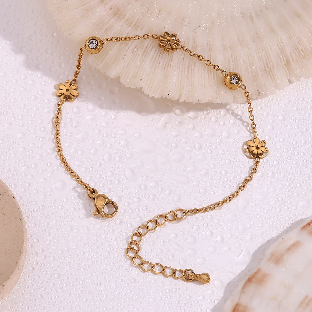 E.B.belle Wasserdicht Elegante funkelnde Armbänder Blume dünne Kette Hochwertiger Edelstahlschmuck Frau Freunde Geschenke Image