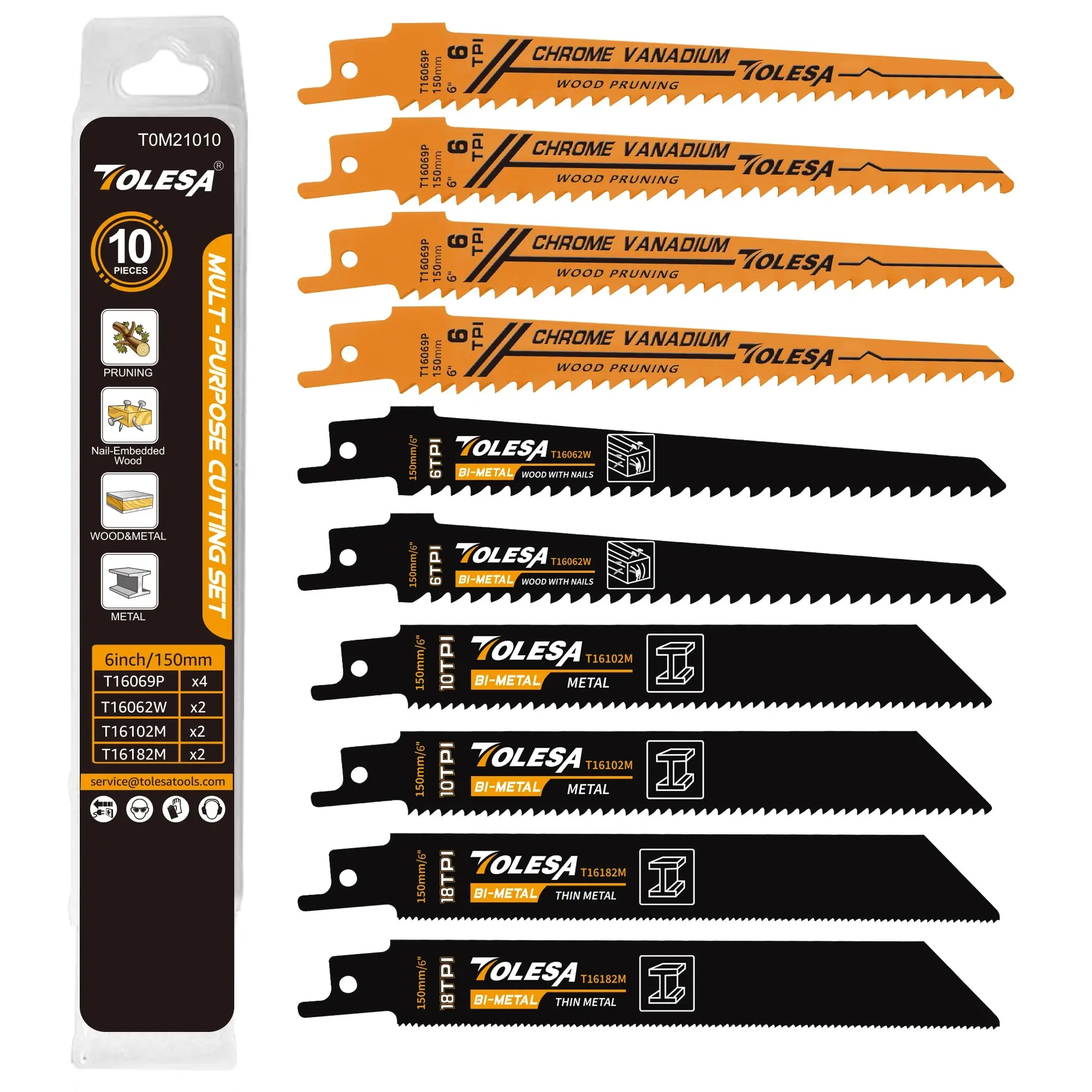 TOLESA 10 Stück Säbelsägeblätter zum Beschneiden von Holz, PVC-Schneiden zum Metallschneiden, Sägeblätter für die Abbruch von Fenstern und Türen Image
