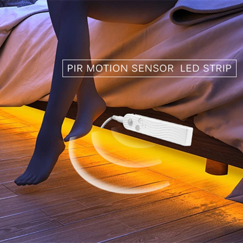 LED-Lichtleiste, PIR-Bewegungsmelder, Induktionslampenband, batteriebetrieben, 60 LEDs/m, 2835 SMD, Nachtlicht für Bett, Schrank, Kleiderschrank, Treppe