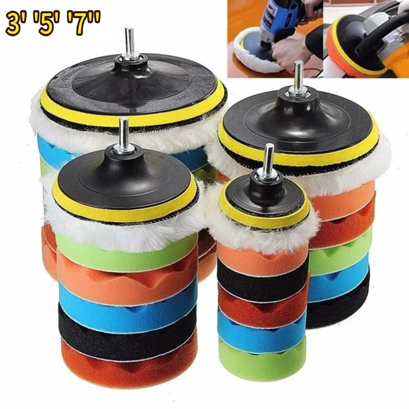 3/5/7 zoll CarPolishing Disc 8 Teile/satz Selbst-Kleber Polieren Wachsen Schwamm Wolle Rad Polieren Pad für Auto Polierer Bohrer Adapter Image