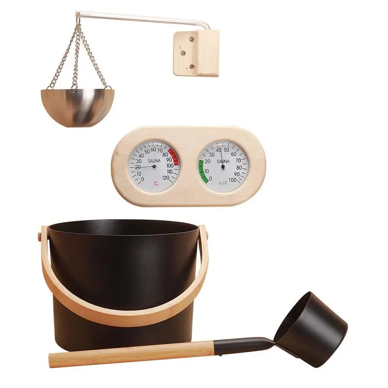 7L Luxus Finnische Sauna Aluminium Eimer Mit Lange Griff Löffel Thermometer Humidometer Barrel Set Sauna Zubehör