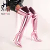 Frauen Spitz Oberschenkel Hohe Stiefel Bühne Zeigen Zurück Zipper Heels Über Das Knie Stiefel 2024 Herbst Winter Weibliche Schuhe plus Größe 46
