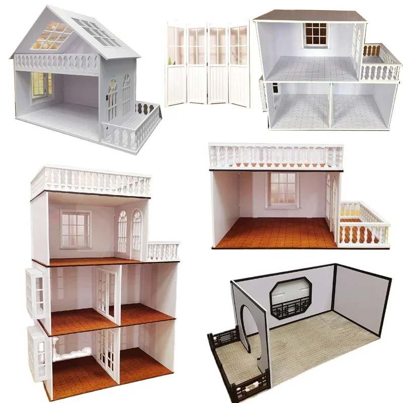 Puppenhaus Dreistöckiges Mini-Gebäude Diy Puppenhaus Boden Miniaturbildschirm Mini-Hintergrund Wand Dachboden Dach Cottage Dekorativ