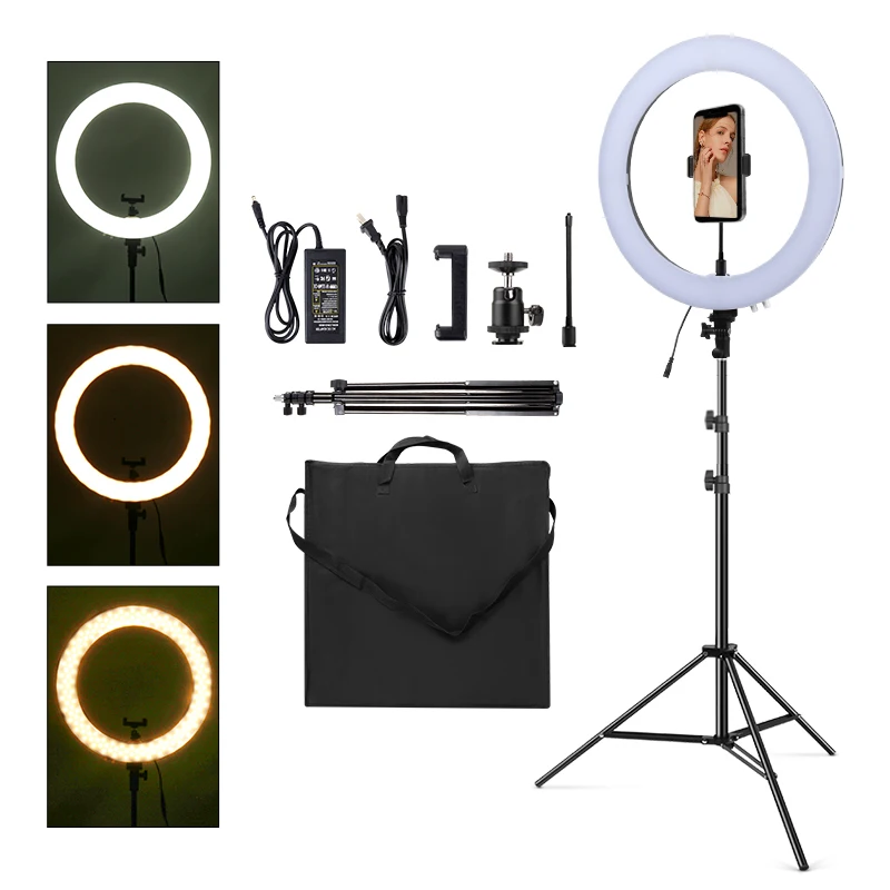 18 Zoll Rin glicht mit Stativ 200 cm warm weißes Selfie Video Make-up Ring Kit mit Telefon halter Licht für Studio/Beauty-Shooting Image
