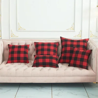 Neue warme rote schwarze Büffel Plaid Kissen bezüge Baumwolle Leinen Kissen bezug Vichy Check Kissen bezug Bauernhaus Sofa Wohnkultur Image