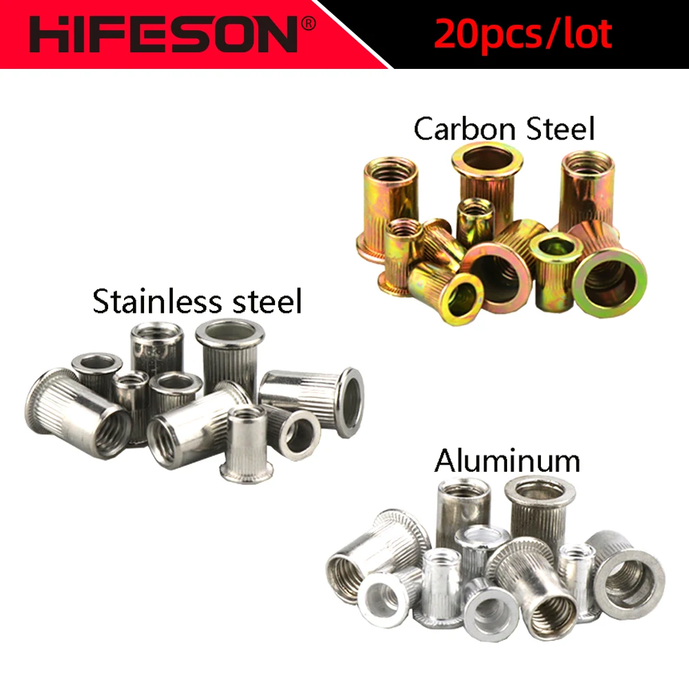 20 teile/los Flachkopf Nietmuttern Edelstahl Aluminium Kohlenstoffstahl Hohlschrauben Einsatz Rivnut Für M3 M4 M5 M6 M8 M10 M12 Image