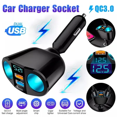 Mehrere Geräte können gleichzeitig mit Digital anzeige Auto Charg Dual-Port Auto Ladegerät Adapter aufgeladen werden Image