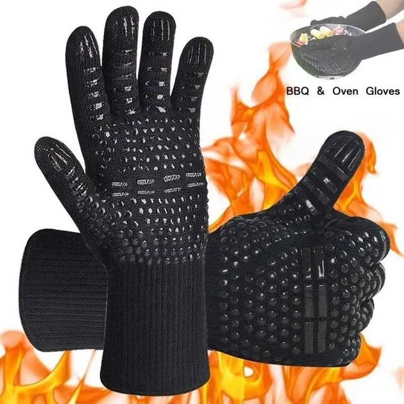 Grillhandschuhe, extrem hitzebeständige Silikon-Grillhandschuhe, rutschfeste lange Ofenhandschuhe, Fäustlinge, Grillen, Grillen, Kochen, Backen Image