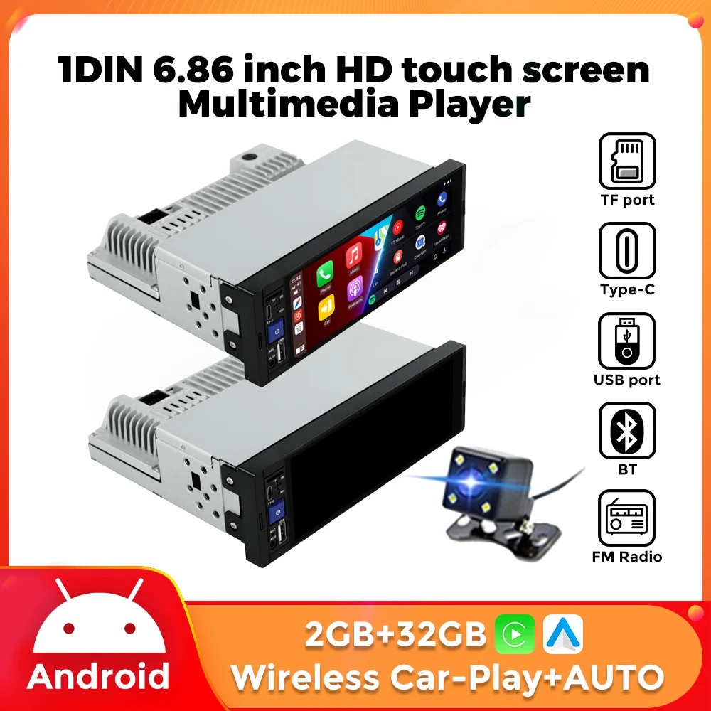 Auto Universal Multimedia Player 1Din Android Intelligente System Drahtlose Carplay Android Auto Unterstützung BT FM Radio AUX Verbindung Image